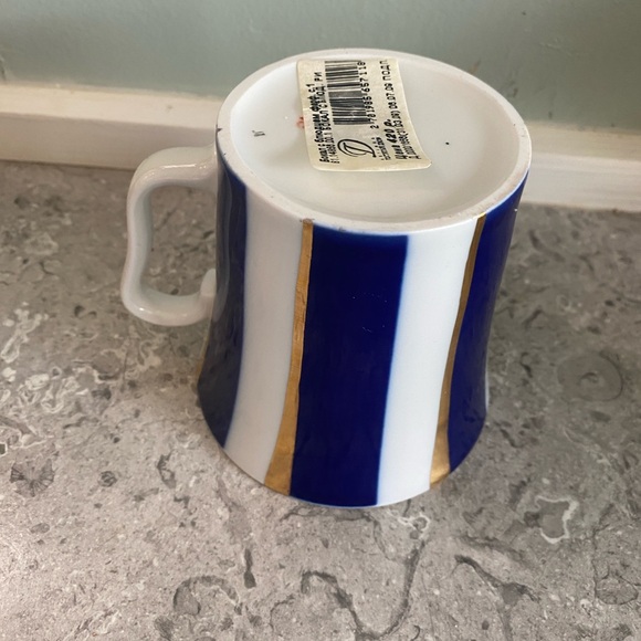 Lomonosov coffee cup Elegant Blue and Gold Striped Mug - Picture 5 of 9